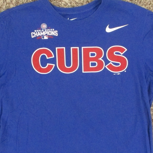 Chicago Cubs Nike Shirt Men's XL Blue Red MLB World Series 2016 Athletic Cut S/S - Picture 3 of 5